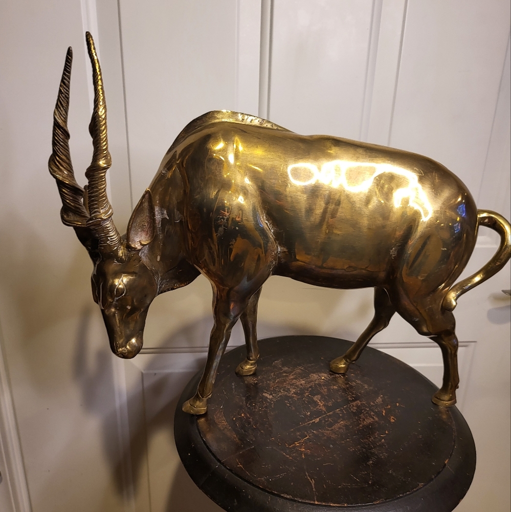 Vintage Brass / Bronze Blackbuck Antelope Statue 17"